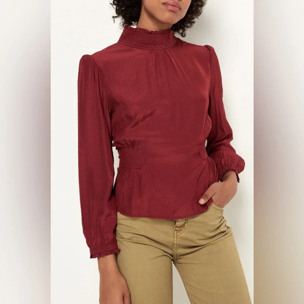 ba&sh Collection Dandy Carmin Peplum Mock Neck Top Blouse Women’s Size XS
